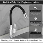 Plantex Pure Brass Flexible Tap for Kitchen Sink with Brass Wall Flange and Teflon Tape/360° Rotating Sink Tap for Kitchen Basin with Water Saving Aerator - (Epic, 6325)