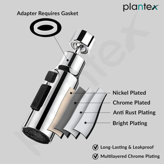 Plantex Tap Extension for Kitchen Sink/360° Swivel Kitchen Sink Faucet Aerator/Upto 70% Water Saving/3 Anti-Splash Modes Sprayer/Fits F22 and M24 mm Tap (XL-2047 Chrome)