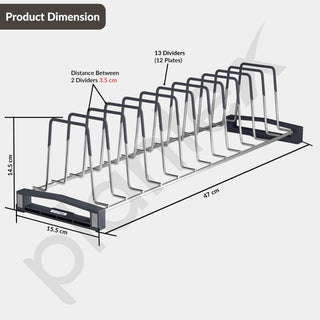 Plantex Stainless Steel Plate Stand/Dish Rack/Thali Stand for Modular Kitchen/Tandem Box Accessories - 12 Sections (Chrome/Pack of 1)