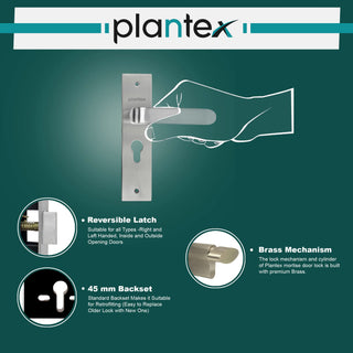 Plantex Heavy-Duty Door Lock Set - Main Door Lock Handle Set/ 6-Lever Lock Mechanism with 3 Years of Warranty/Mortise Lock with 3 Keys, Brass Lockbody & Cylinder(8110 - Matt)