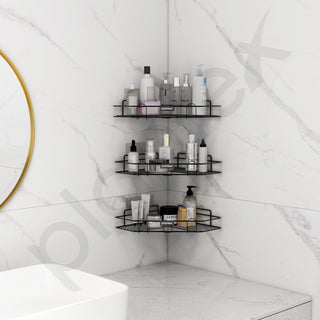 Plantex Self Adhesive Corner Shelf for Bathroom/Adhesive Shelf for Kitchen - with Magic Sticker/Bathroom Organizer Without Drill - Pack of 3 (Diamond, Black)