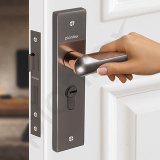 Plantex Heavy-Duty Door Lock Set - Main Door Lock Handle Set/Mortise Lock with 3 Keys, Brass Lock Body & Cylinder (8124 - Satin Black & PVD Choco)