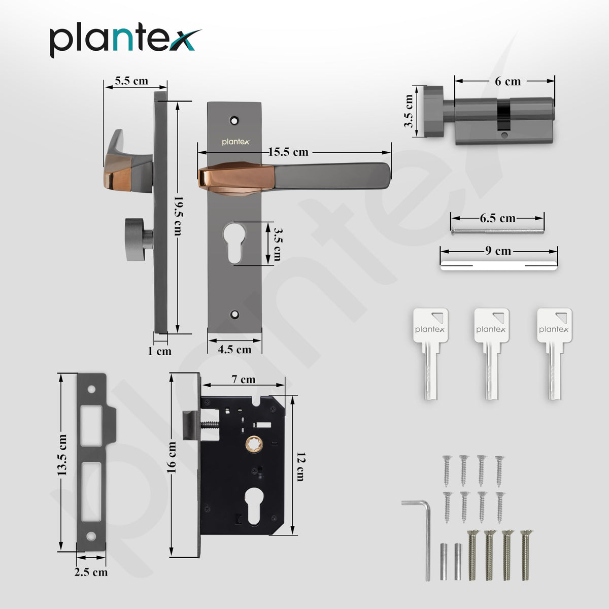 Plantex Heavy-Duty Door Lock Set - Main Door Handle Set/ 6-Lever