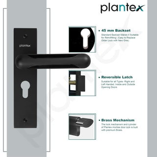 Plantex Heavy-Duty Door Lock Set - Main Door Lock Handle Set/Mortise Lock with 3 Keys, Brass Lock Body & Cylinder (8124 - Z Black & DC Black)