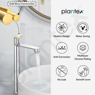Plantex Pure Brass Pillar Tap for Wash Basin with Water Saving Nozzle/High Neck Wash Basin Tap/Pillar Cocke for Basin with 7 Year Warranty- (PAC-1804-Mirror Chrome)