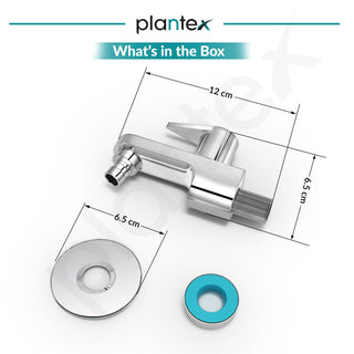 Plantex Pure Brass PAC-1828 Washing Machine Tap with Teflon Tape & Brass Wall Flange/Nozzle Tap for Garden-7 Year Warranty (Mirror Chrome Finish)