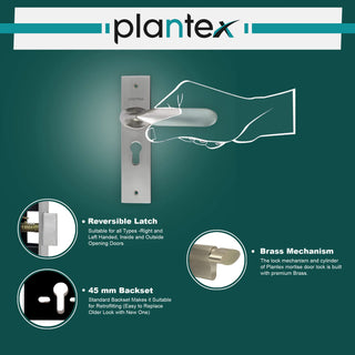 Plantex Heavy-Duty Door Lock Set - Main Door Lock Handle Set/ 6-Lever Lock Mechanism with 3 Years of Warranty/Mortise Lock with 3 Keys, Brass Lock Body & Cylinder (8106 - Matt)