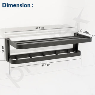 Plantex Towel Rack for Bathroom/Aluminium Towel Hanger/Towel Holder with Towel Rod and Hook/Towel Stand/24 Inch Towel Bar/Bathroom Accessories - (Black)