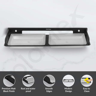 Plantex Stainless Steel and Frosted Glass Double Soap Holder for Bathroom/Dual Soap Case/Soap Stand/Bathroom Accessories -(Black)