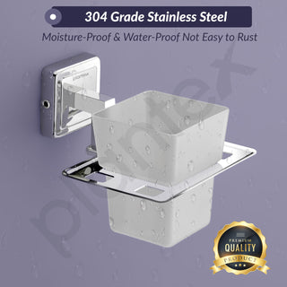 Plantex 304 Grade Stainless Steel Toothbrush Holder/ABS Toothpaste Stand/Tumbler Holder for Bathroom - Decan (Chrome)