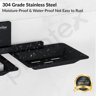 Plantex 304 Grade Stainless Steel Double Soap Stand/Dual Soap Dish/Soap Case/Soap Storage/Wall Mounted Soap Holder/Bathroom Accessories - Crystal (Black)