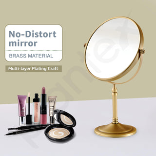 Plantex Premium Brass Magnifying Mirror/Dual Side Makeup Mirror with Stand/Shaving Mirror for Bathroom with 5x/1x Magnification (8 Inch-Brass Antique/Tabletop)