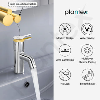 Plantex Brass Pillar Cock Water Tap/Pillar Cock for Wash Basin with Teflon Tape/Single Lever Tabletop Basin Tap - (ORE-1401, Chrome)