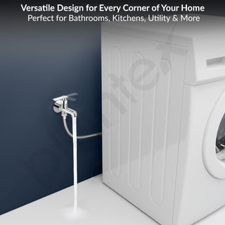 Plantex Pure Brass 2 in 1 Tap for Washing Machine/2-Way Bib Cock for Bathroom with Wall Flange & Teflon Tape - (Chrome, 3507-1)