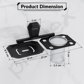 Plantex 2in1 Soap Dish with Tumbler Holder for Bathroom/304 Grade Stainless Steel Soap Holder with Toothbrush Holder/Bathroom Accessories - Pack of 1 (PMB-2409, Z-Black)