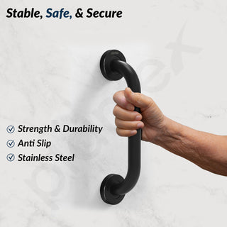 Plantex 11 Inch Stainless Steel Grab Bar for Toilet/Safety Support for Senior Citizens/Secure Bathroom Handrail/Bathroom Accessories (Black)