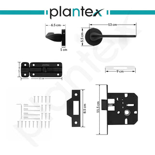 Plantex Pearl Mortise Door Lock for Balcony and Bathroom Door Lock/Keyless Pull Handle Set with Baby Latch (7060, Z-Black)