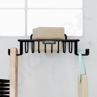 Plantex Self Adhesive Soap Dish with Hook for Bathroom/GI Steel Soap Case with Hook/Soap Holder/Soap Tray with Hook/Bathroom Accessories - (Black)
