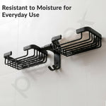 Plantex Double Soap Dish for Bathroom/Aluminium Dual Soap Holder with Hook/Soap Stand/Soap Case/Bathroom Accessories - Pack of 1 (Black)