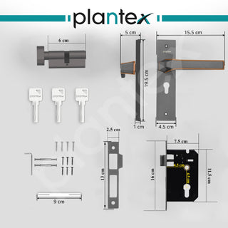 Plantex Heavy Duty Door Lock Set - Main Door Lock Handle Set/Mortise Locks with 3 Keys, Brass Body & Cylinder (8126 - Grey & PVD Choco)