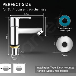 Plantex Pillar Cock Water Tap/Pure Brass Pillar Cock for Wash Basin with Teflon Tape/Single Lever Tabletop Basin Tap - (Chrome)