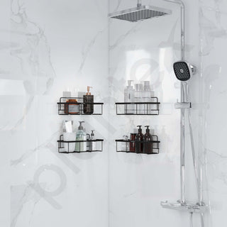 Plantex No Drill Bathroom Organiser/GI Steel Self Adhesive Shelf/Kitchen Shelf with Magic Sticker/Bathroom Accessories Set - Black, Powder Coated (Pack of 4)