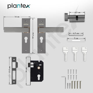 Plantex Heavy-Duty Door Lock Set - Main Door Locks Handle Set/ 6-Lever Mechanism with 3 Years of Warranty/Mortise Locks with 3 Keys, Brass Lock Body & Cylinder(8116 - Satin Black & PVD Choco)