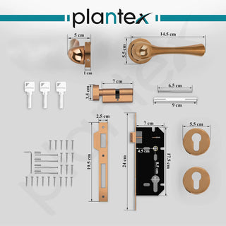 Plantex Main Door Lock Set with 3 Keys/Mortise Door Lock for Home/Office/Hotel (7054 – PVD Choco)