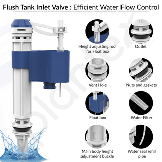 Plantex Anti-Siphon Toilet Flush Tank Fill Valve/Repair Kit 6" to 10" Adjustable for One Piece Commode/Ball Cocke for Flush Tank - Pack of 1 (White & Blue)
