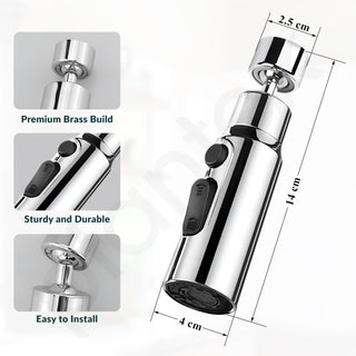 Plantex Brass Water Saving Nozzle for Kitchen Tap/Water Tap Extension with 3 Anti-Splash Modes/Upto 80% Water Saving/Fits F22 and M24 mm tap- (Chrome)