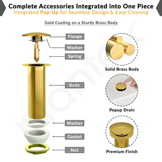 Plantex Pure Brass Waste Coupling/5 inch Drain Outlet System Full Thread Pop up Waste Coupling for Wash Basin (Glossy Gold - Pack of 1)