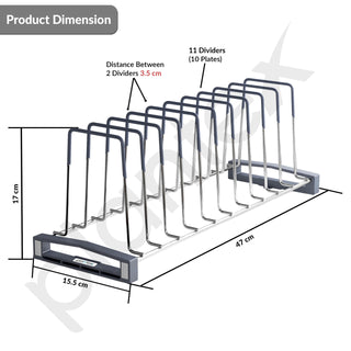 Plantex Stainless Steel Thali Stand/Dish Rack Kitchen Cabinet/Plate Stand for Modular Kitchen/Tandem Box Accessories - 10 Sections (Chrome/Pack of 1)