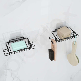 Plantex Self Adhesive Soap Dish with Hook for Bathroom/GI Steel Soap Case with Hook/Soap Holder/Soap Tray with Hook/Bathroom Accessories - Pack of 2 (Black)