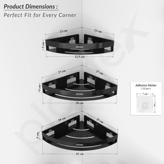 Plantex Corner Shelf for Bathroom Wall/Self Adhesive Bathroom Corner Shelf/Bathroom Organizer Without Drill - Pack of 3 (Black)