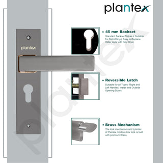 Plantex Heavy-Duty Door Lock Set - Main Door Locks Handle Set/ 6-Lever Mechanism with 3 Years of Warranty/Mortise Locks with 3 Keys, Brass Lock Body & Cylinder(8116 - Satin Black & PVD Choco)