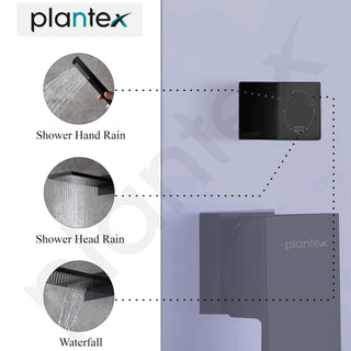 Plantex Solid Brass Shower Panel for Bathroom/3 in 1 Bathroom Shower Set/Handshower with Waterfall Outlet/Overhead Shower with Dual Function -Black