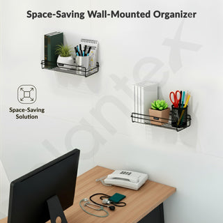 Plantex Self Adhesive Bathroom Shelf Rack/Bathroom Organiser Without Drill//GI-Steel Shelf for Kitchen with Magic Stickers/Bathrooms Accessories - Pack of 2 (12x5 Inches, Black)