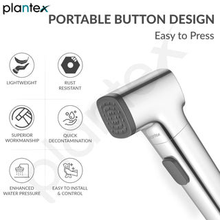 Plantex 6 Inch Health Faucet for Toilet/Jet Spray for Bathroom/Square Hand Jet Spray with 1.2 Meter Flexible Hose Pipe and Wall Brackets - (Chrome)