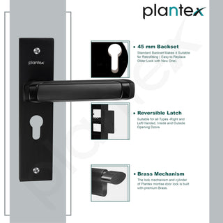 Plantex Heavy-Duty Door Lock Set - Main Door Lock Handle Set/Mortise Lock with 3 Keys, Brass Lock Body & Cylinder (8127 - Z Black & DC Black)