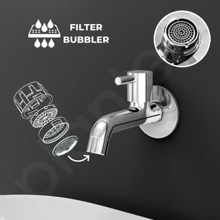Plantex Long Body Bib Cock for Bathroom with Water Saving Aerator/Brass Spindle Bib Tap with Wall Flange and Teflon Tape for Bathroom (MKS-1272-Chrome)