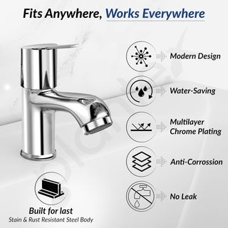 Plantex Pillar Tap for Bathroom with Water Saving Aerator and Brass Spindle/Wash Basin Tap with Teflon Tape/Single Lever Water Tap - (Rio-Chrome)