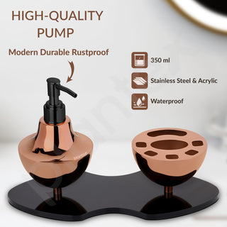 Plantex Liquid Soap Dispenser with Tumbler Holder for Bathroom/Stainless Steel and Acrylic 2 in 1 Shampoo Dispenser with Toothpaste Holder/Bathroom Accessories - Pack of 1 (Rose Gold & Black)