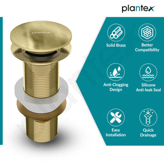 Plantex Pure Brass Waste Coupling for Wash Basin/5 inch Drain Out let System Full Thread Sink Waste Coupling - Pack of 1 (Matt Gold)