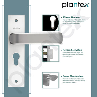 Plantex Heavy-Duty Door Lock Set - Main Door Lock Handle Set/ 6-Lever Lock Mechanism with 3 Years of Warranty/Mortise Lock with 3 Keys, Brass Lockbody & Cylinder(8112 - Satin White & Satin Black)