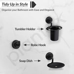 Plantex 304 Grade Stainless Steel Bathroom Accessories Set of 5 - Towel Stand/Napking Holder/Soap Holder/Toothbrush Holder/Robe Hanger - Daizy (Black)