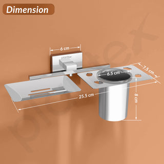 Plantex Stainless Steel 2in1 Soap Holder with Tumbler Holder/Soap Dish/Tooth Brush Holder/Bathroom Accessories - Nexa (Chrome)