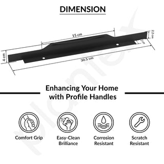 Plantex Profile Handle for Kitchen Cabinet/12 Inch Alluminium Drawer Profile Handle/Wardrobe Pull Handle for Home/Office/Hotel - Pack of 2 (Black)