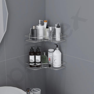 Plantex Stainless Steel Bathroom Corner Shelf/Self Adhesive Bathroom Shelf for Wall/Bathroom Organiser Without Drill - Pack of 2 (Chrome)