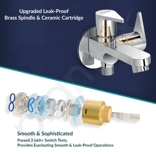 Plantex Pure Brass 2 in 1 Tap for Washing Machine with Water Saving Aerator/2-Way Bib Cock for Bathroom with Brass Wall Flange & Teflon Tape -7 Year Warranty-(PAC-1807-Chrome)