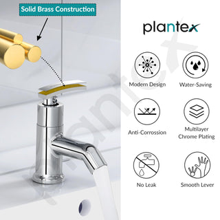 Plantex Pure Brass Pillar Tap for Wash Basin with Water Saving Aerator/Tabletop Basin Tap/7 Year Warranty (COL-1003-Mirror Chrome)